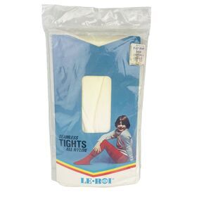 LeRoi Girls Seamless Tights Sz 10-12 White Nylon NOS Original Package Vintage
